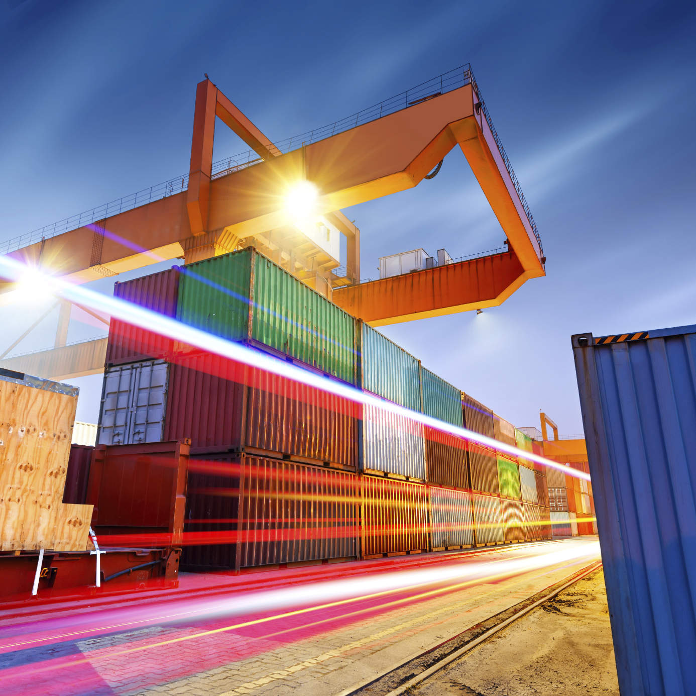 Container terminal at night